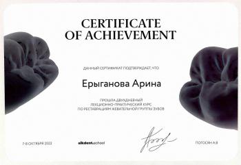 Сертификат врача Ерыганова А.А.