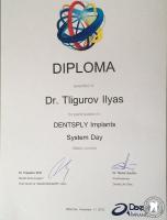 Сертификат за прохождение курса по имплантологии Тлигуров И.А.