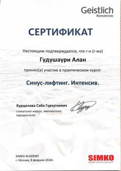Сертификат врача Гудушаури А.Б.